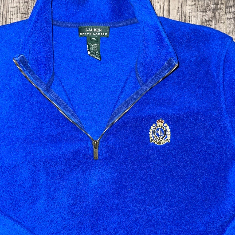 Lauren Ralph Lauren Half Zip Fleece Crest Logo Pullover Sweater Blue X Large
